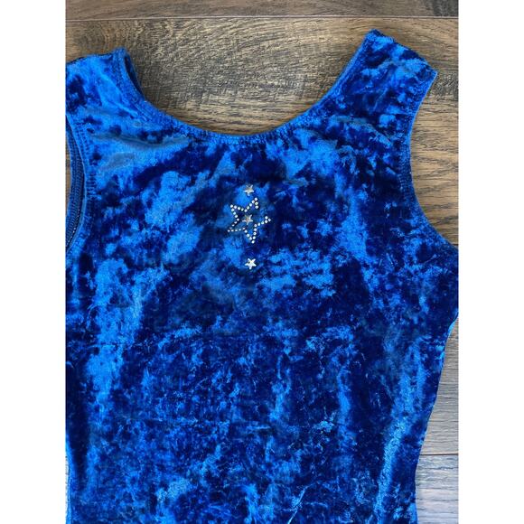 Girls Crushed Blue Velvet Sleeveless Leotard w/ Silver Shooting Star (CL/10-12) - Picture 2 of 3